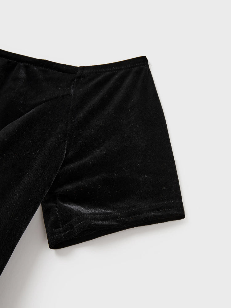 Mommy and Me Kleider - Schwarzes Samttop gespleißte Polka Dot Tüll Kleider  Schwarz+Weiß