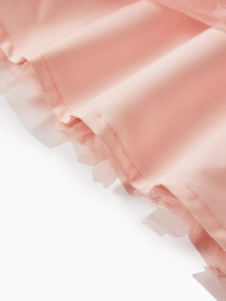 Vestido de malla con flores 3D para niña, color rosa encarnado