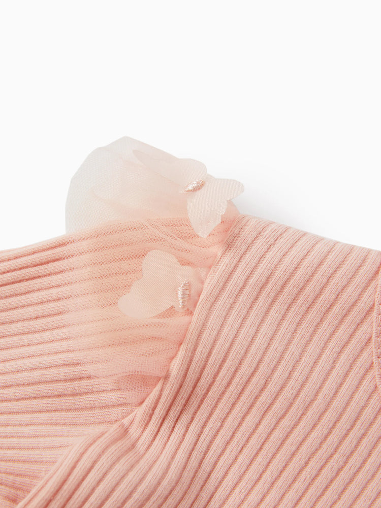 Vestido de malla con flores 3D para niña, color rosa encarnado