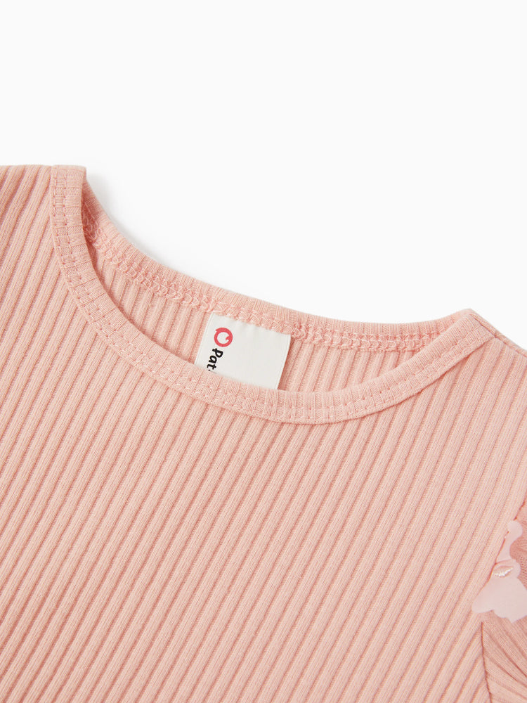 Vestido de malla con flores 3D para niña, color rosa encarnado