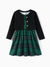 Toddler/ Kid Girl 2pcs Solid Jacket and Plaid Dress Set Dark Green