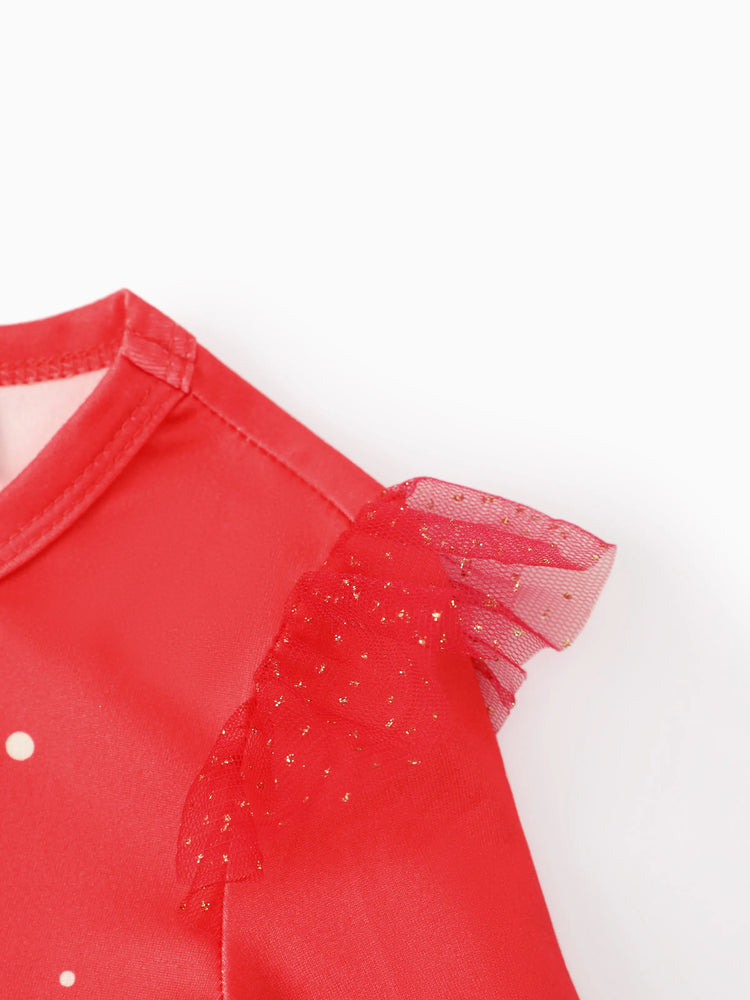 Disney Mickey and Friends Toddler Girl Christmas Mickey Mouse Graphic Long Sleeve Tulle Dress Red