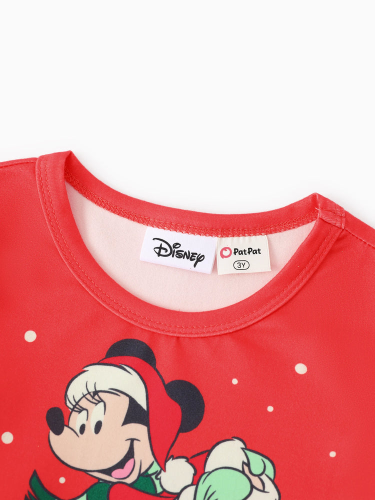 Disney Mickey and Friends Toddler Girl Christmas Mickey Mouse Graphic Long Sleeve Tulle Dress Red