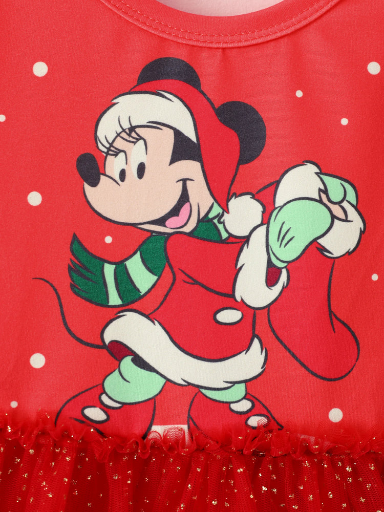 Disney Mickey and Friends Toddler Girl Christmas Mickey Mouse Graphic Long Sleeve Tulle Dress Red