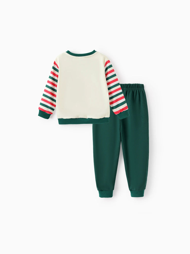 Disney Winnie the Pooh Christmas Toddler Boy 2pcs Striped Sweatshirt and Pants Set Green