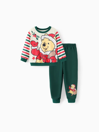 Ensemble 2 pièces sweat-shirt et pantalon rayés Winnie l'ourson de Noël pour tout-petit garçon, vert