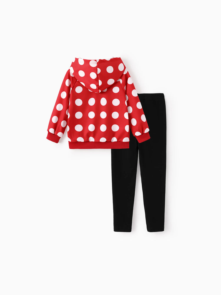 Disney Mickey and Friends Kleinkind/Kinder Mädchen 2tlg Minnie Polka Dot Kapuzenoberteil und Leggings Set  rot