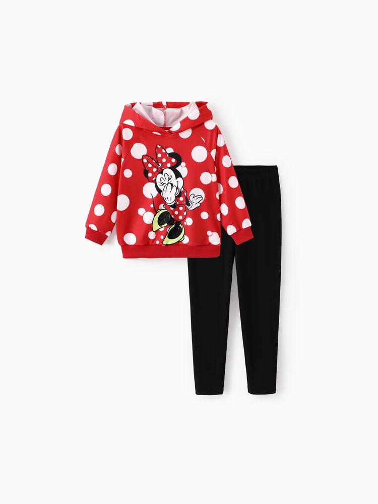 Disney Mickey and Friends Kleinkind/Kinder Mädchen 2tlg Minnie Polka Dot Kapuzenoberteil und Leggings Set  rot