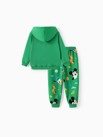 Conjunto de sudadera y pantalón de algodón con capucha para niño pequeño de Disney Mickey y sus amigos, color verde