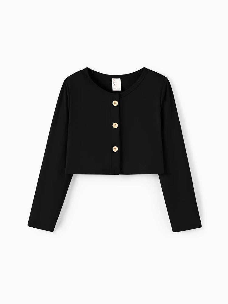 Toddler/ Kid Girl 2pcs Solid Jacket and Plaid Dress Set Burgundy