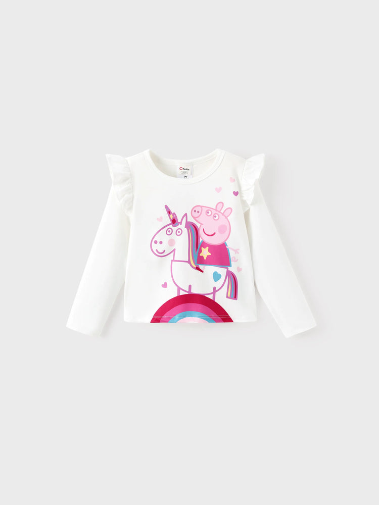 Peppa Pig Toddler Girl 2pcs Strawberry Donuts Flutter Long-sleeve T-shirt with Skirt Set Sequins Pink