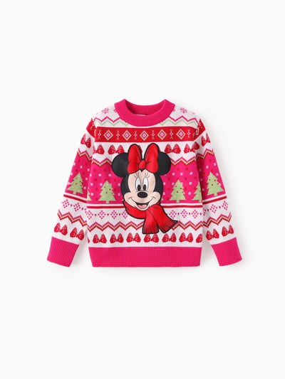 Pull de Noël Disney Mickey et ses amis pour petite fille, imprimé Fair Isle Minnie, rose vif