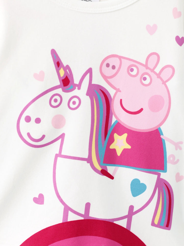 Peppa Pig Toddler Girl 2pcs Strawberry Donuts Flutter Long-sleeve T-shirt with Skirt Set Sequins Pink