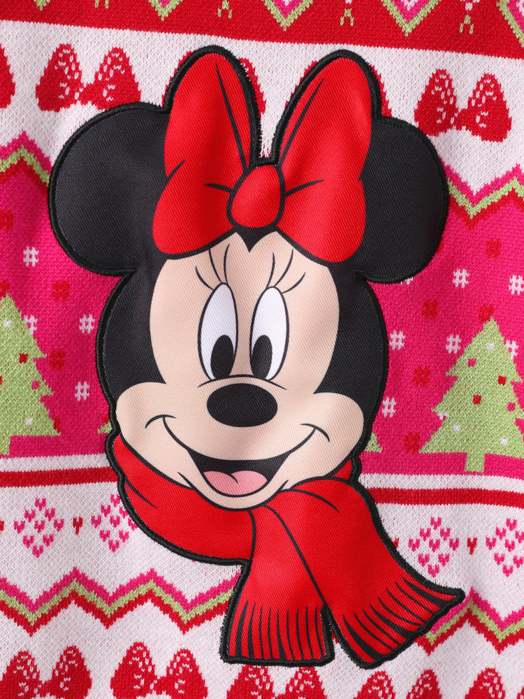 Pull de Noël Disney Mickey et ses amis pour petite fille, imprimé Fair Isle Minnie, rose vif