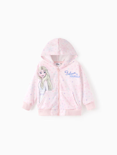 Disney Frozen Toddler Girl Elsa Front Zipper Closure and Kangaroo Pocket Hooded Jacket Pink