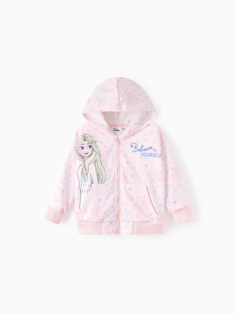 Disney Frozen Toddler Girl Elsa Front Zipper Closure and Kangaroo Pocket Hooded Jacket Pink