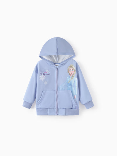 Disney Frozen Toddler Girl Elsa Front Zipper Closure and Kangaroo Pocket Hooded Jacket Blue
