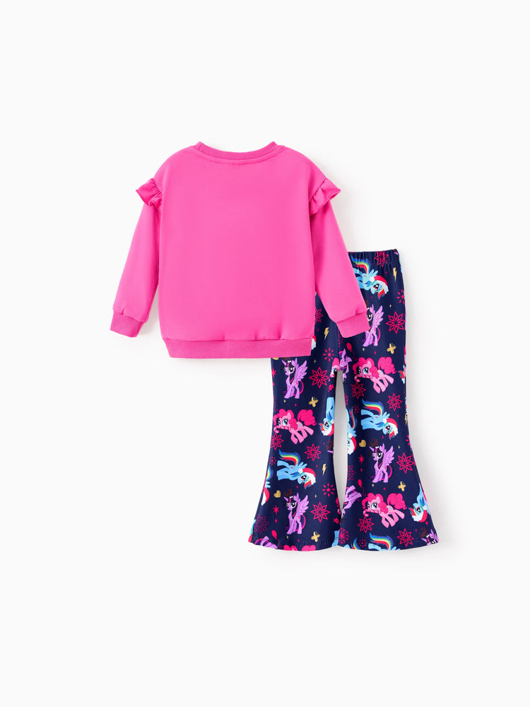 Ensemble 2 pièces sweat-shirt à volants et leggings évasés My Little Pony pour petite fille, rose vif