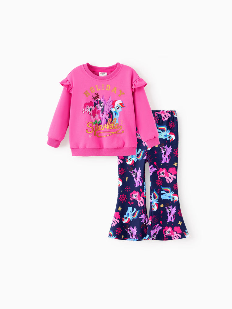 Ensemble 2 pièces sweat-shirt à volants et leggings évasés My Little Pony pour petite fille, rose vif