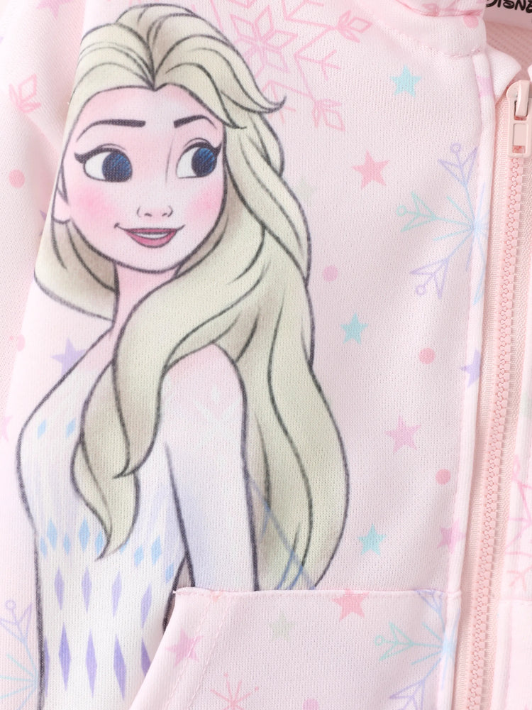 Disney Frozen Toddler Girl Elsa Front Zipper Closure and Kangaroo Pocket Hooded Jacket Pink