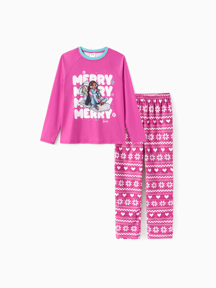 Barbie Weihnachten Mama und ich Schneeflocken-Print Pyjama-Set Fuchsie
