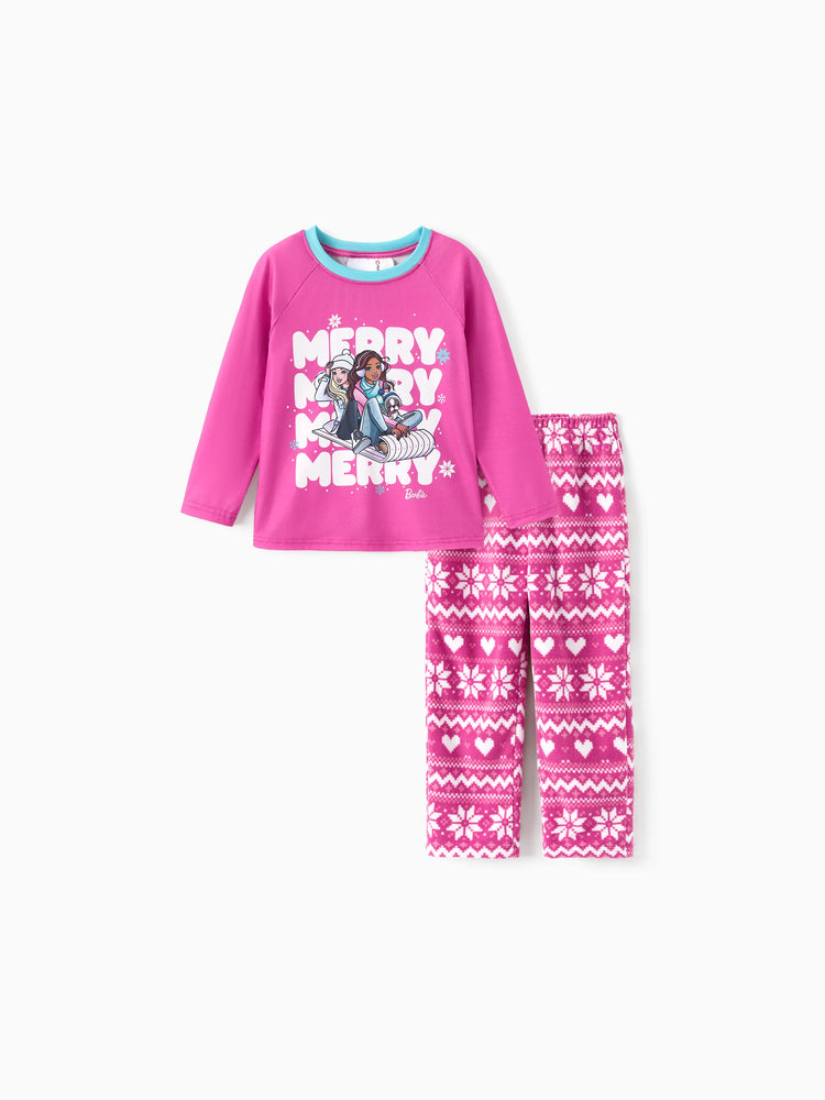 Barbie Weihnachten Mama und ich Schneeflocken-Print Pyjama-Set Fuchsie