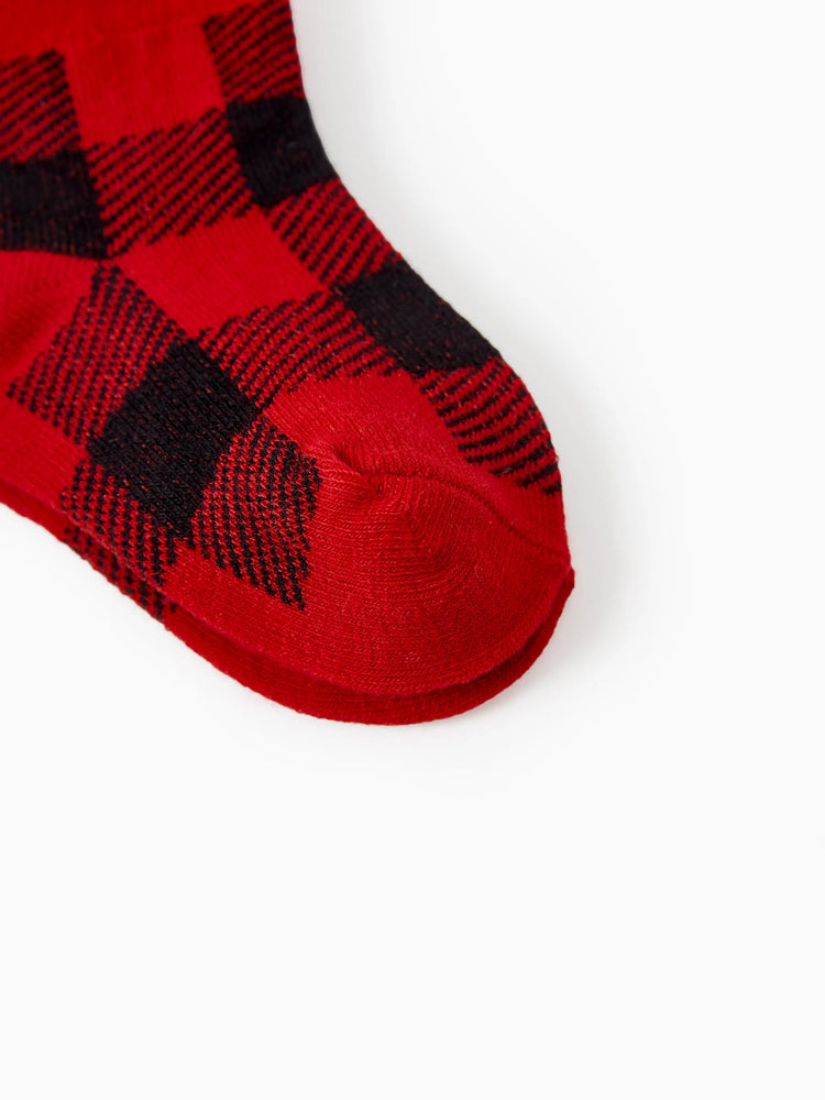 Calcetines navideños a cuadros rojos: calcetines de regalo festivo y calcetines de adorno para árboles para niños y adultos.