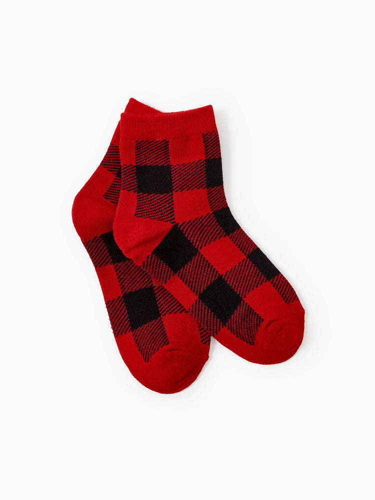 Calcetines navideños a cuadros rojos: calcetines de regalo festivo y calcetines de adorno para árboles para niños y adultos.