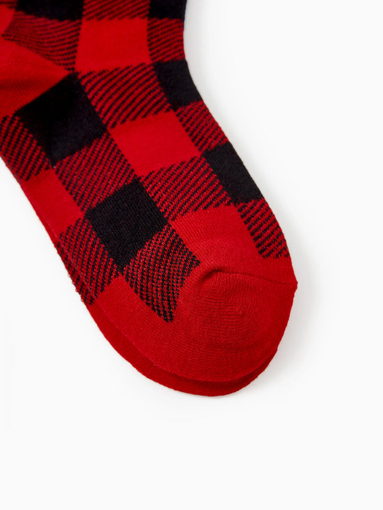 Calcetines navideños a cuadros rojos: calcetines de regalo festivo y calcetines de adorno para árboles para niños y adultos.