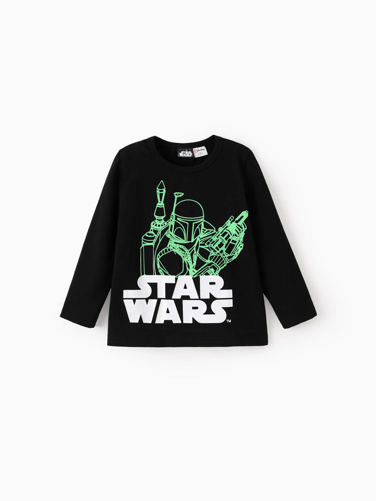 Star Wars Toddler/Kids Boy Boba Fett Graphic Glow in the Dark Cotton Longsleeves Top Black