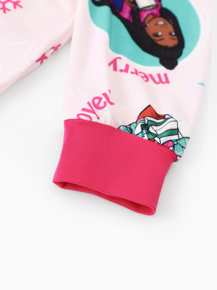 Ensemble pyjama de Noël assorti pour toute la famille avec motif flocon de neige et chaussettes de Noël roses