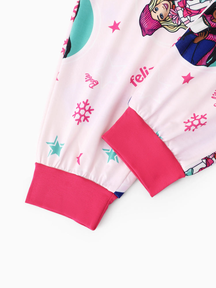 Ensemble pyjama de Noël assorti pour toute la famille avec motif flocon de neige et chaussettes de Noël roses