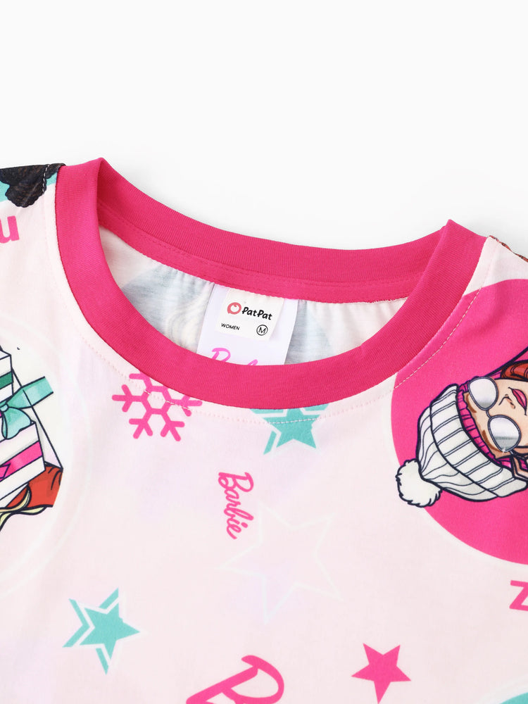 Ensemble pyjama de Noël assorti pour toute la famille avec motif flocon de neige et chaussettes de Noël roses