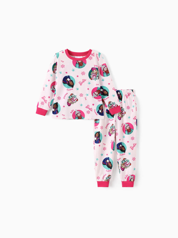 Ensemble pyjama de Noël assorti pour toute la famille avec motif flocon de neige et chaussettes de Noël roses