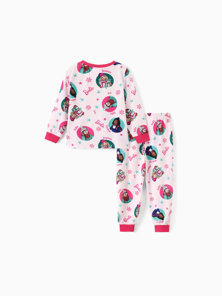Ensemble pyjama de Noël assorti pour toute la famille avec motif flocon de neige et chaussettes de Noël roses