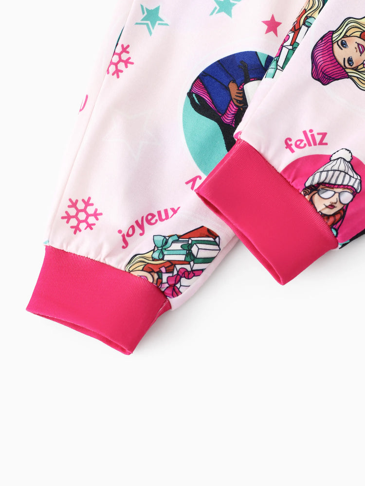 Ensemble pyjama de Noël assorti pour toute la famille avec motif flocon de neige et chaussettes de Noël roses