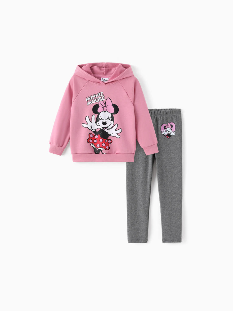 Disney Mickey and Friends Kleinkind/Kinder Mädchen 2tlg Minnie Polka Dot Kapuzenoberteil und Leggings Set  rosa