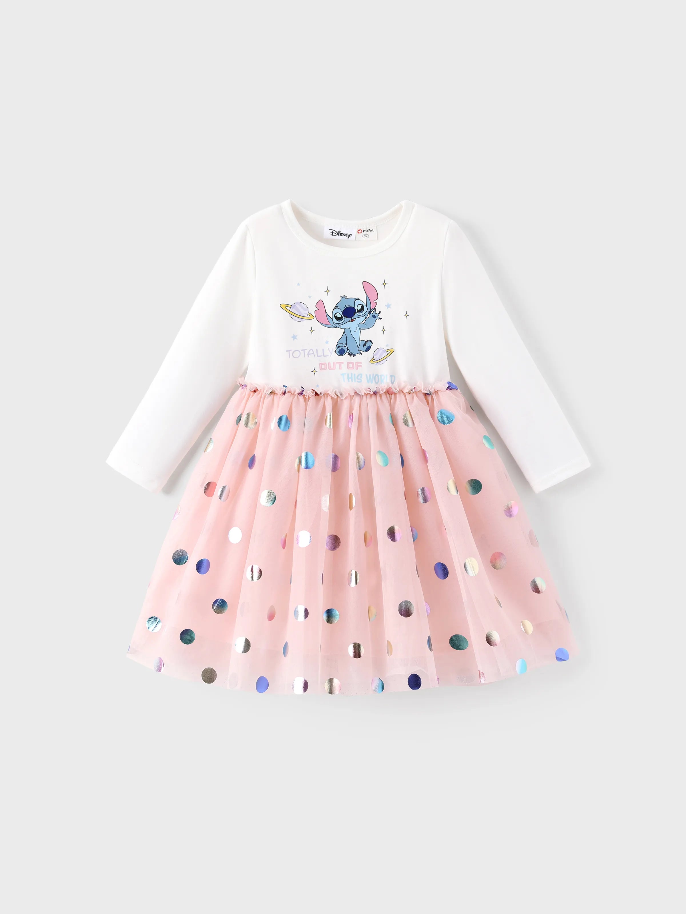 Disney Stitch Toddler Girl 62% Cotton Printed Mesh Dress White - PatPat Disney Stitch Toddler Girl 62% Cotton Printed Mesh Dress White - PatPat