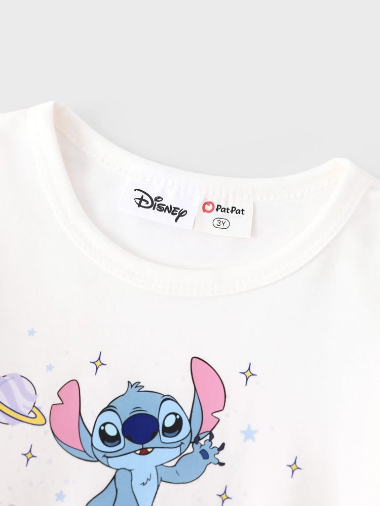 Disney Stitch Toddler Girl 62% Cotton Printed Mesh Dress White