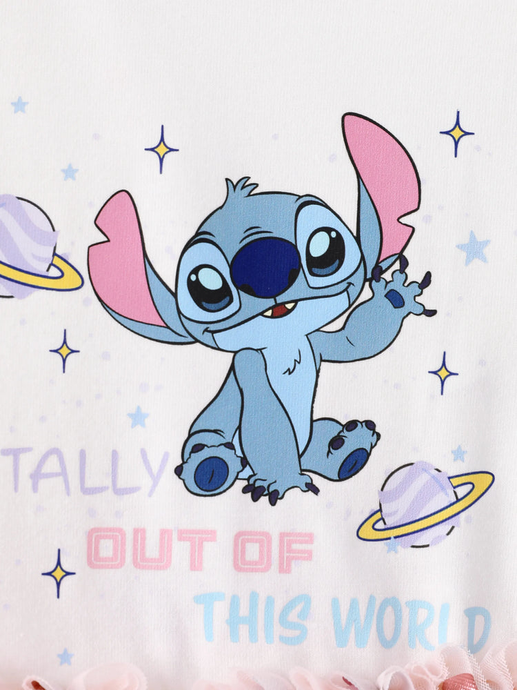 Disney Stitch Toddler Girl 62% Cotton Printed Mesh Dress White
