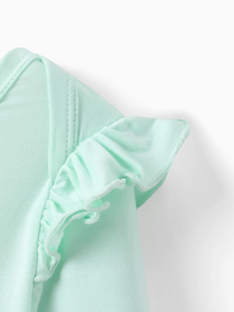 Ensemble 2 pièces princesse Disney pour bébé fille, haut à volants et leggings en bambou, motif Tiana/Cendrillon/Blanche-Neige, vert