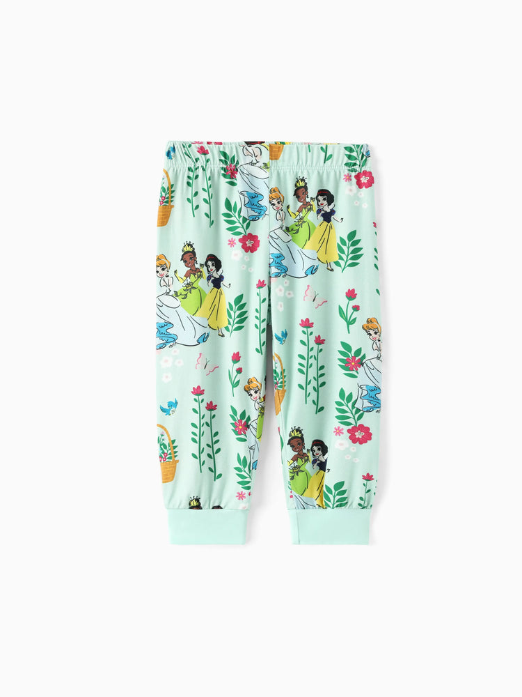 Ensemble 2 pièces princesse Disney pour bébé fille, haut à volants et leggings en bambou, motif Tiana/Cendrillon/Blanche-Neige, vert