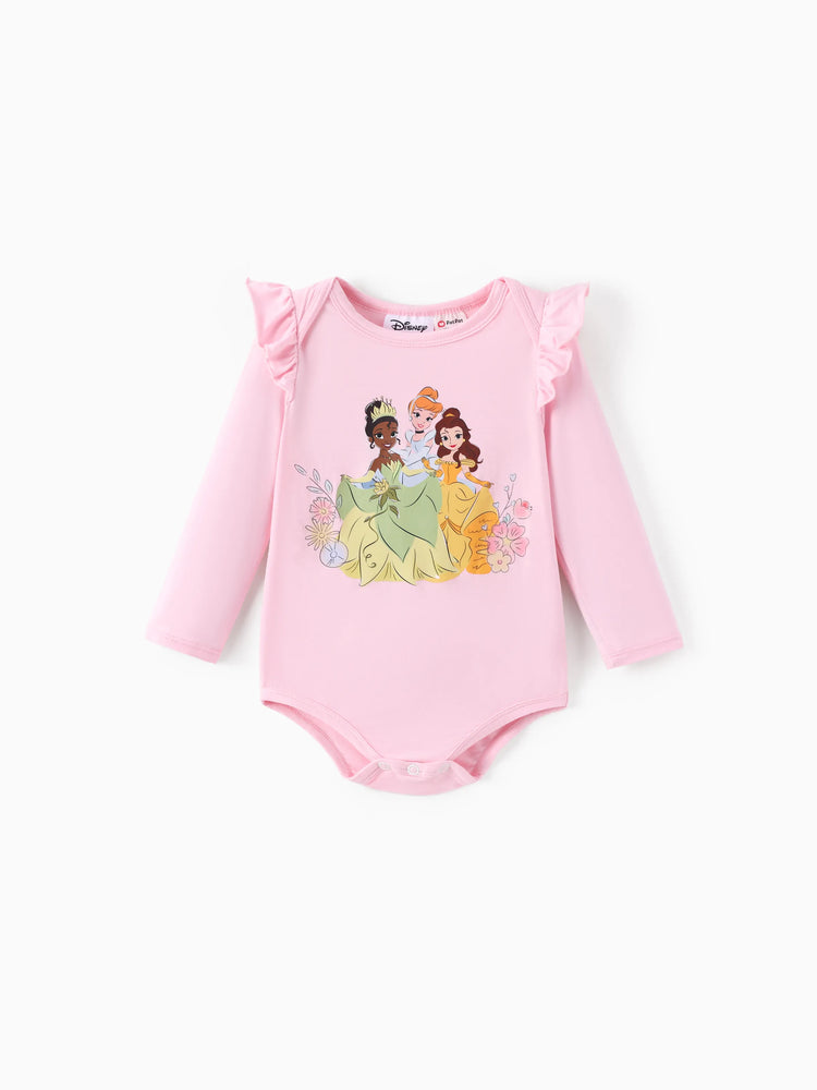 Ensemble 2 pièces haut à volants et leggings en bambou pour bébé fille, motif princesse Disney Tiana/Cendrillon/Belle, rose