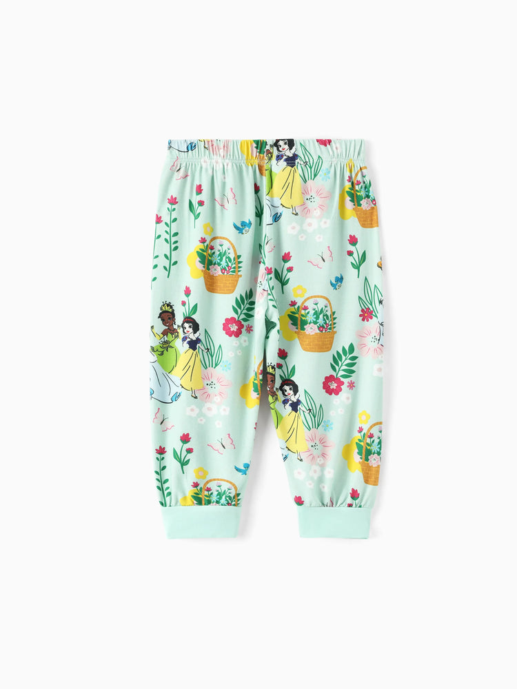 Ensemble 2 pièces princesse Disney pour bébé fille, haut à volants et leggings en bambou, motif Tiana/Cendrillon/Blanche-Neige, vert