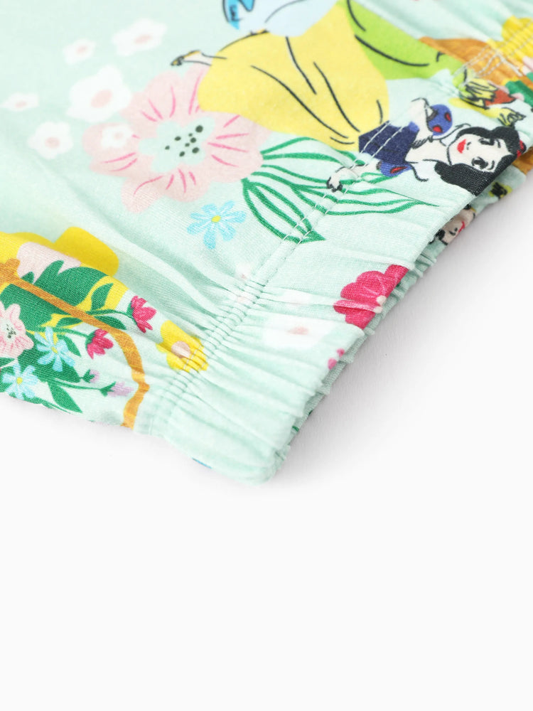 Ensemble 2 pièces princesse Disney pour bébé fille, haut à volants et leggings en bambou, motif Tiana/Cendrillon/Blanche-Neige, vert