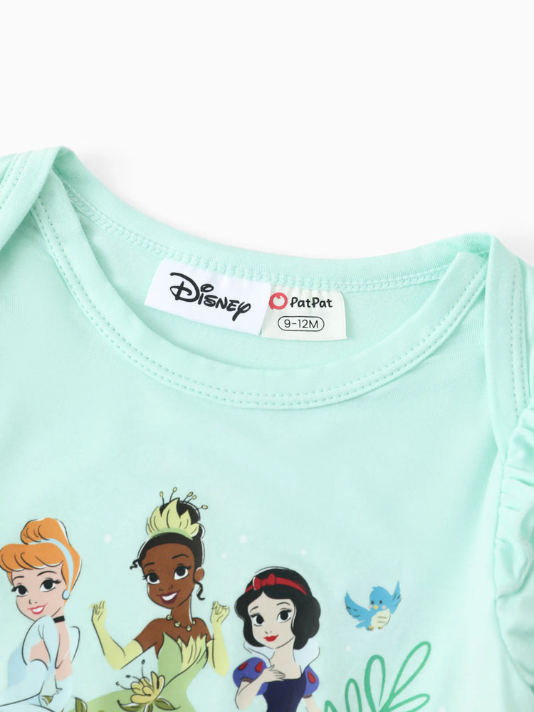 Ensemble 2 pièces princesse Disney pour bébé fille, haut à volants et leggings en bambou, motif Tiana/Cendrillon/Blanche-Neige, vert
