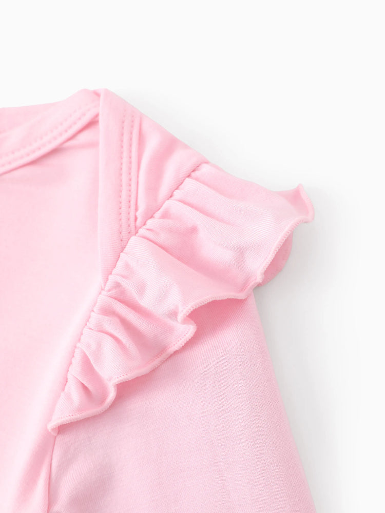 Ensemble 2 pièces haut à volants et leggings en bambou pour bébé fille, motif princesse Disney Tiana/Cendrillon/Belle, rose