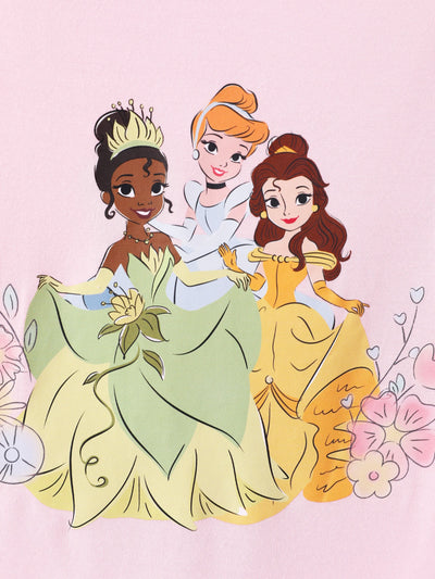 Disney Princess Baby Girl 2pcs Tiana/Cinderella/Belle Bamboo Ruffle Sleeves Top and Leggings Set Pink