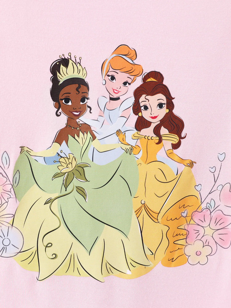 Ensemble 2 pièces haut à volants et leggings en bambou pour bébé fille, motif princesse Disney Tiana/Cendrillon/Belle, rose