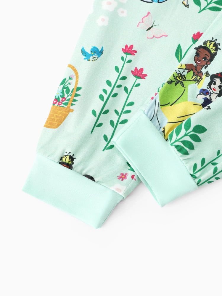 Ensemble 2 pièces princesse Disney pour bébé fille, haut à volants et leggings en bambou, motif Tiana/Cendrillon/Blanche-Neige, vert